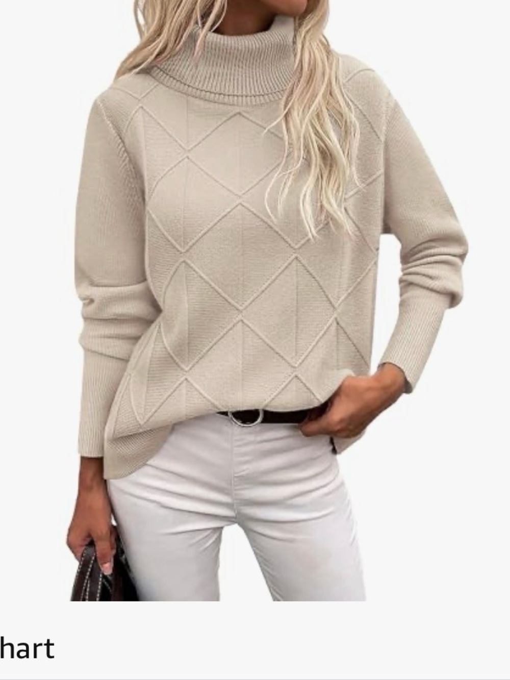 zeagoo Cream Diamond-Pattern Turtleneck Sweater